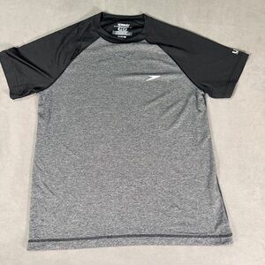 Speedo Men's Swim Shirt/Rash Guard- UV Blocker- Gray & Black- Medium